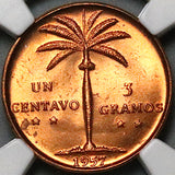 1957 NGC MS 65 Dominican Republic 1 Centavo Palm Tree RED Gem Coin Coin (24092901C)