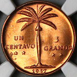 1957 NGC MS 65 Dominican Republic 1 Centavo Palm Tree RED Gem Coin Coin (24092901C)