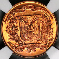 1957 NGC MS 65 Dominican Republic 1 Centavo Palm Tree RED Gem Coin Coin (24092901C)