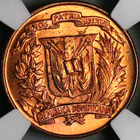 1957 NGC MS 65 Dominican Republic 1 Centavo Palm Tree RED Gem Coin Coin (24092901C)