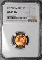 1957 NGC MS 65 Dominican Republic 1 Centavo Palm Tree RED Gem Coin Coin (24092901C)