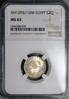 1885 NGC MS 63 Egypt 2 Qirsh Ottoman Empire 1293/10W Silver Coin (23101403C)