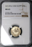 1885 NGC MS 63 Egypt 2 Qirsh Ottoman Empire 1293/10W Silver Coin (23101501C)