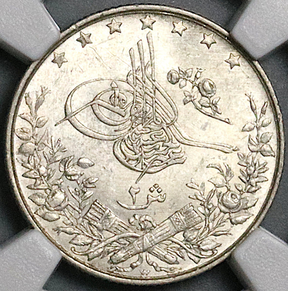 1898 NGC MS 63 Egypt 2 Qirsh Ottoman Emp 1293/24W 500K Silver Coin POP 3/2 (24070602C)