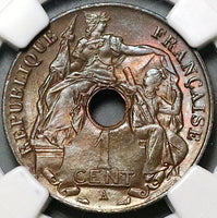 1918-A NGC MS 63 French Indo China 1 Cent Vietnam Mint State Coin (24082701C)