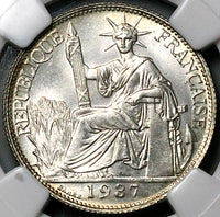 1937 NGC MS 66 French Indo China 20 Cents Vietnam Mint State Silver Coin (24082703C)