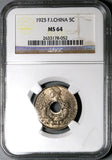 1925 NGC MS 64 French Indo China 5 Cents Vietnam Mint State Coin (24082702C)