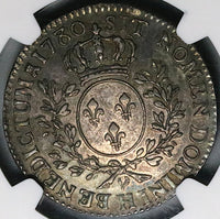 1780-H NGC AU 55  Louis XVI France 1/2 Ecu LaRochelle 2k Silver Coin POP 1/0 (23072303D)