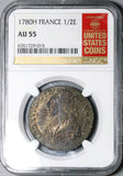 1780-H NGC AU 55  Louis XVI France 1/2 Ecu LaRochelle 2k Silver Coin POP 1/0 (23072303D)