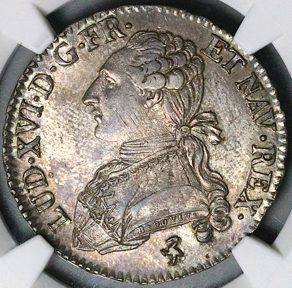 1790-A NGC AU 58  Louis XVI France 1/2 Ecu Paris Mint Silver Coin (23072305D)