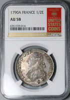 1790-A NGC AU 58  Louis XVI France 1/2 Ecu Paris Mint Silver Coin (23072305D)