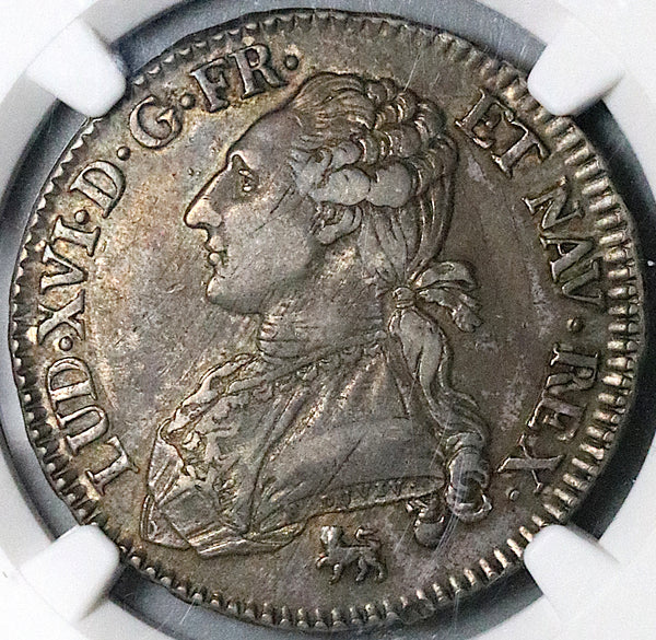 1792/1-A NGC AU 53 Louis XVI France 1/2 Ecu Paris Mint Royal Overdate Silver Coin (23072304D)