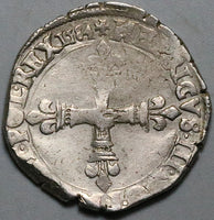 1584-E France 1/4 Ecu Henry III VF Tours Mint Silver Coin 9.66g (25013103R)