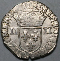 1584-E France 1/4 Ecu Henry III VF Tours Mint Silver Coin 9.66g (25013103R)