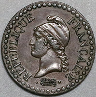 1851-A France 1 Centime AU 2nd Republic Bronze Coin (23091401R)