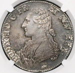 1788-M NGC AU 58 France Louis XVI Ecu Toulouse Mint Silver Crown Coin POP 2/3 (24071302D)