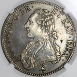 1791-A NGC AU France Louis XVI Ecu Crown Paris Mint Silver Coin (23100604C)