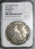 1791-A NGC AU France Louis XVI Ecu Crown Paris Mint Silver Coin (23100604C)