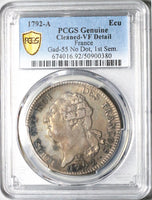 1792-A PCGS VF France Louis XVI Ecu Constitution Paris Mint Silver Crown Coin (25022703C)