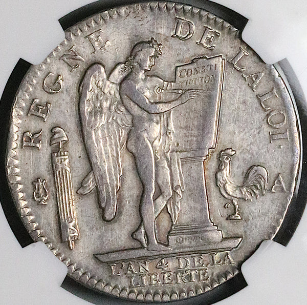 1792-A NGC XF France Louis XVI Ecu Constitution Republic Paris