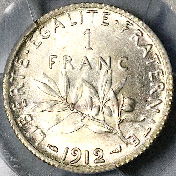 1912 PCGS MS 65 France 1 Franc Sower Mint State Paris Silver Coin (24121801C)