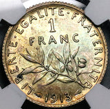 1913 NGC MS 64 France 1 Franc Sower Mint State Paris Silver Coin (24121802C)