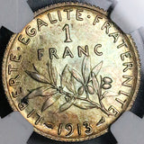 1913 NGC MS 64 France 1 Franc Sower Mint State Paris Silver Coin (24121802C)