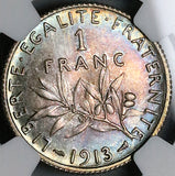 1913 NGC MS 64 France 1 Franc Sower Silver Mint State Paris Coin (24121003C)