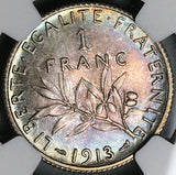 1913 NGC MS 64 France 1 Franc Sower Silver Mint State Paris Coin (24121003C)