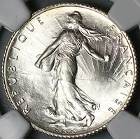 1919 NGC MS 65 France 1 Franc Sower Silver Gem Mint State Paris Coin (24121002C)