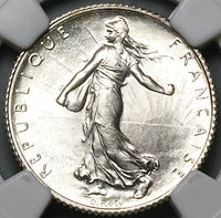 1919 NGC MS 65 France 1 Franc Sower Silver Gem Mint State Paris Coin (24121002C)