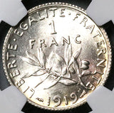 1919 NGC MS 65 France 1 Franc Sower Silver Gem Mint State Paris Coin (24121002C)