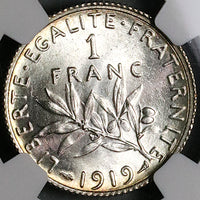 1919 NGC MS 65 France 1 Franc Sower Silver Gem Mint State Paris Coin (23110601C)