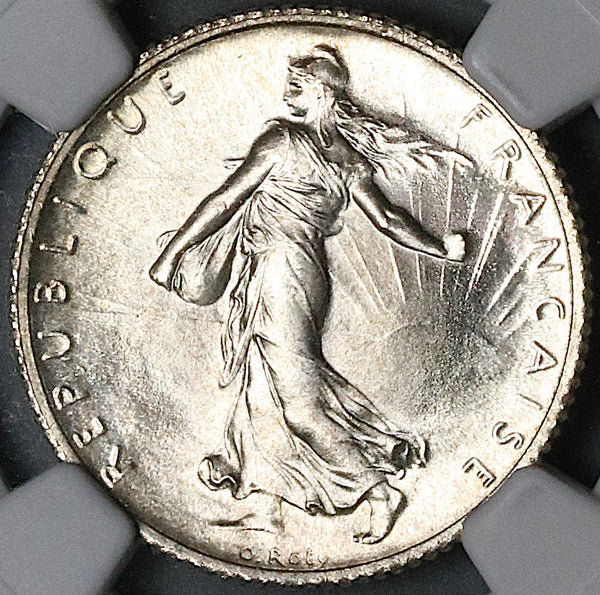 1919 NGC MS 66 France 1 Franc Sower Silver Gem Mint State Paris Coin (24072101C)