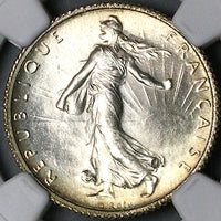 1920 NGC MS 64 France 1 Franc Sower Silver Mint State Last Year