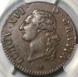 1791-W PCGS XF 45 France Louis XVI Sol Royal Lille Mint Copper Coin POP 1/5 (24090102C)