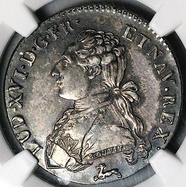 1787-R NGC AU 55 France 24 Sols Louis XVI 1/5 Ecu Orleans Mint Silver Coin POP 1/2 (24071301D)