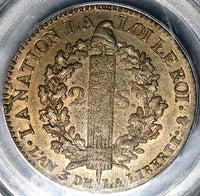 1791-A PCGS MS 64 France 2 Sols Louis XVI Constitution Paris Mint Coin POP 4/0 (23122301C)