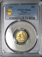 1921 PCGS MS66 France 50 Centimes Key Date Chambres Paris Mint Coin (24092803C)