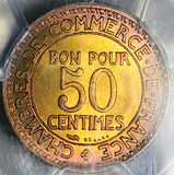 1921 PCGS MS67 France 50 Centimes Key Date Chambres Paris Mint Coin (25022203C)