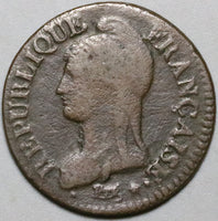 1798-D France 5 centimes An 7-D First Republic Lyon Mint Rare Copper Coin (25020801R)