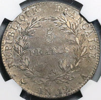 1803 NGC XF 45 France Napoleon 5 Francs An 12-A Rare Emperor Paris Mint Coin (24070902C)