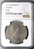 1803 NGC XF 45 France Napoleon 5 Francs An 12-A Rare Emperor Paris Mint Coin (24070902C)