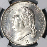 1817-W NGC MS 62 France Louis XVIII 5 Francs Lille Mint Silver Coin POP 1/1 (23020301D)