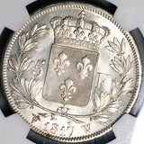 1817-W NGC MS 62 France Louis XVIII 5 Francs Lille Mint Silver Coin POP 1/1 (23020301D)