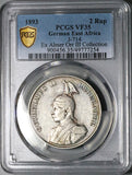 1893 PCGS VF 35 German East Africa 2 Rupien 33k Wilhelm II Rare Lion Palm Tree Silver Coin (25021603C)