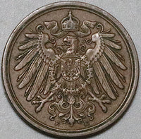 1892-E Germany 1 Pfennig XF Muldenhütten Kaiser Reich Scarce Copper Coin (24071401R)