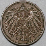 1892-E Germany 1 Pfennig XF Muldenhütten Kaiser Reich Scarce Copper Coin (24071401R)