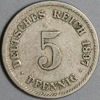 1897/797-G Germany 5 Pfennig Rare Date Mint Error Karlsruhe Coin (24060204R)