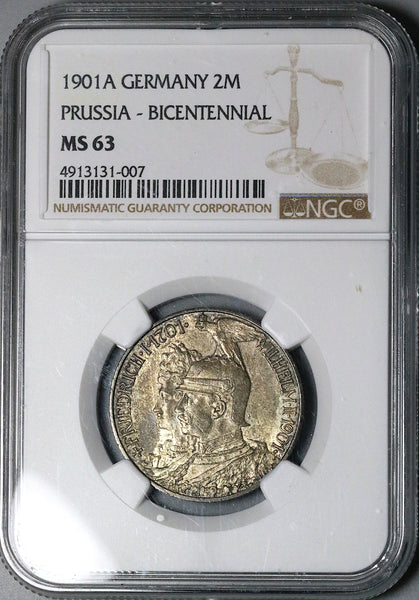 1901-A NGC MS 63 Prussia 2 Mark Kingdom 200 Years Germany Silver